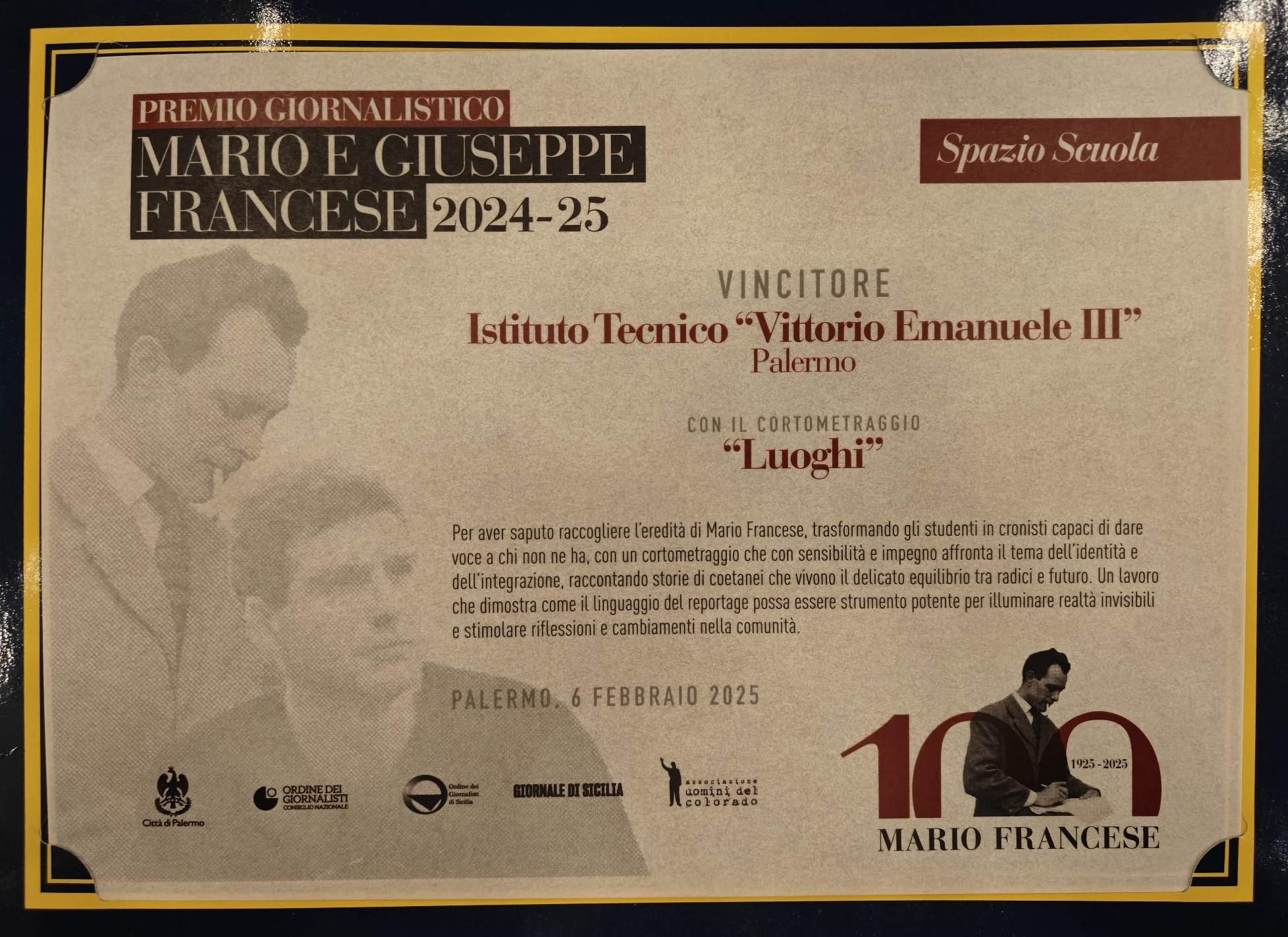 Vittoria Premio Mario e Giuseppe Francese